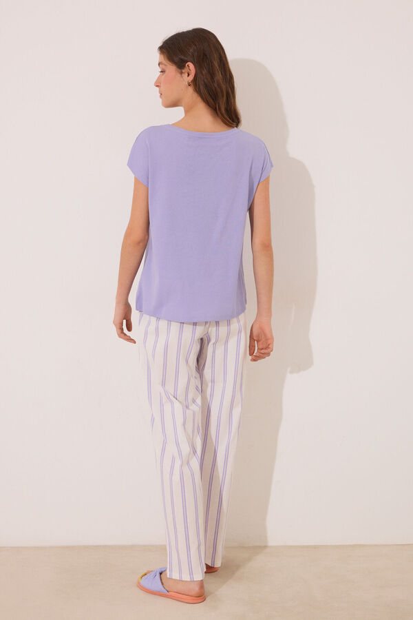 Womensecret Pijama de estar por casa de algodón con rayas de color lila morado/lila