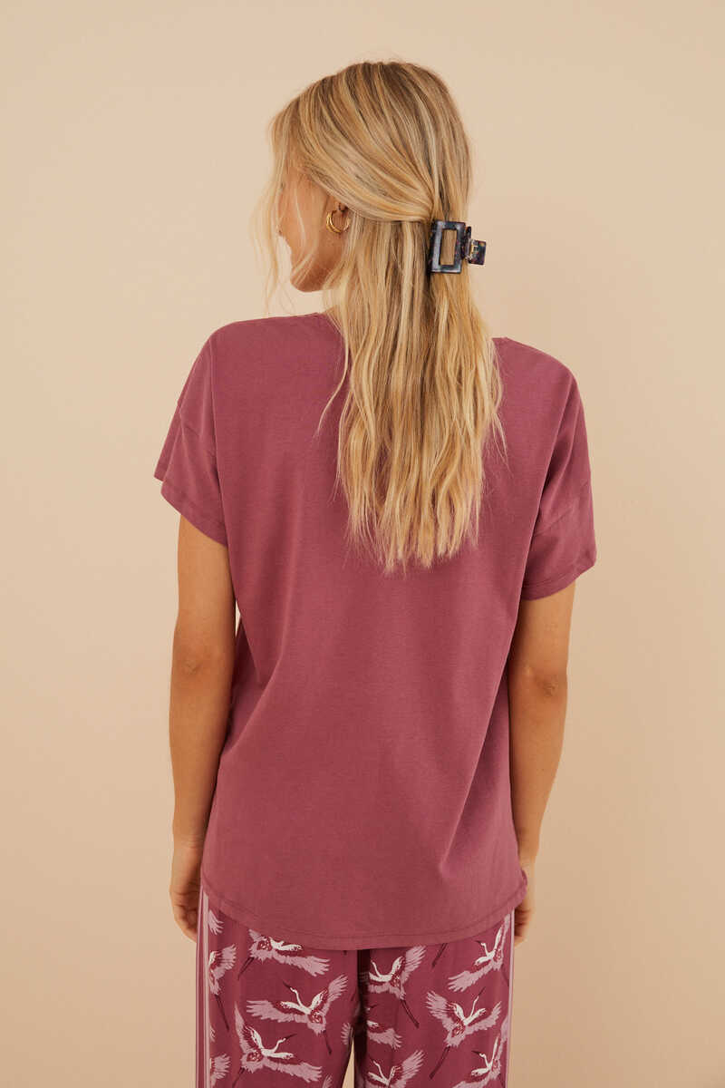 Womensecret Camiseta 100% algodón carmín blonda manga corta púrpura