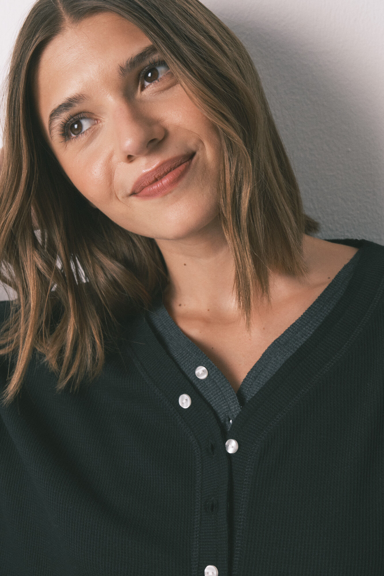 Women'secret Playera negra de manga manga larga de gofres