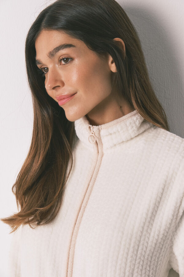 Women'secret Bata midi tejido polar blanco marfil