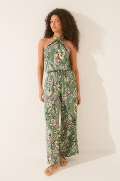Womensecret Jumpsuit largo escote halter print tropical verde