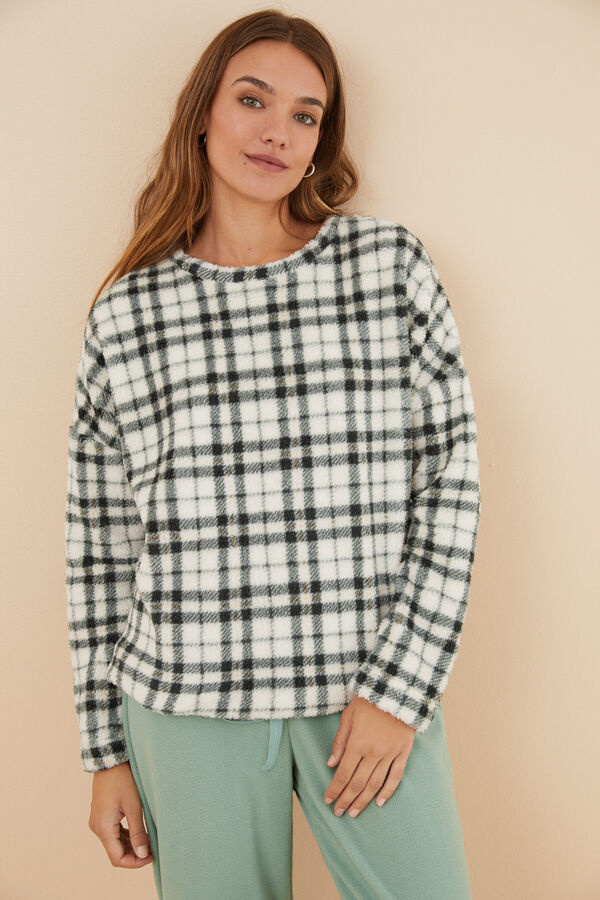 Womensecret Pijama polar cuadros verde kaki