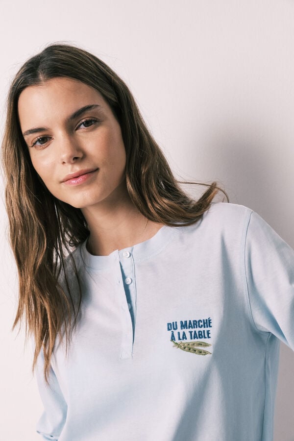 Women'secret Playera manga larga 100% algod&oacute;n azul azul