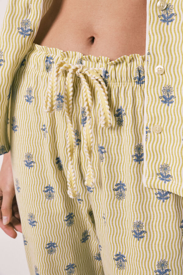 Women'secret Pijama larga camisera de algod&oacute;n estampado amarillo