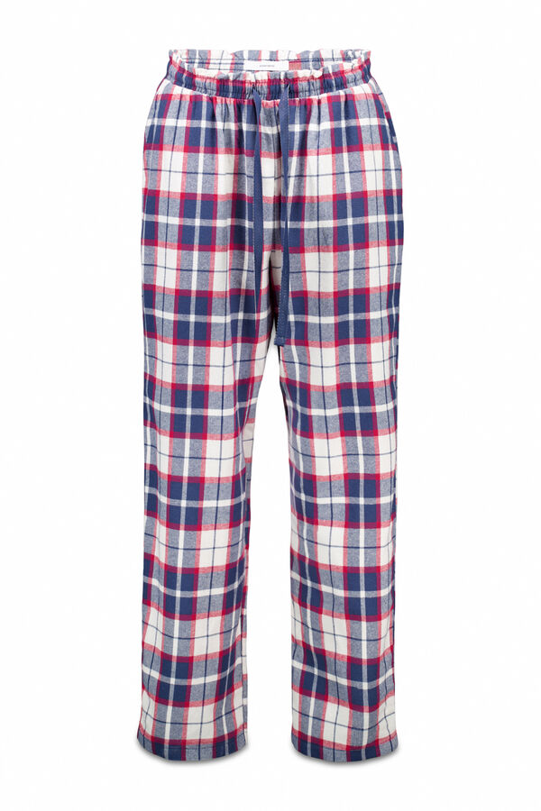 Women'secret Pantal&oacute;n largo 100% algod&oacute;n franela cuadros azul estampado