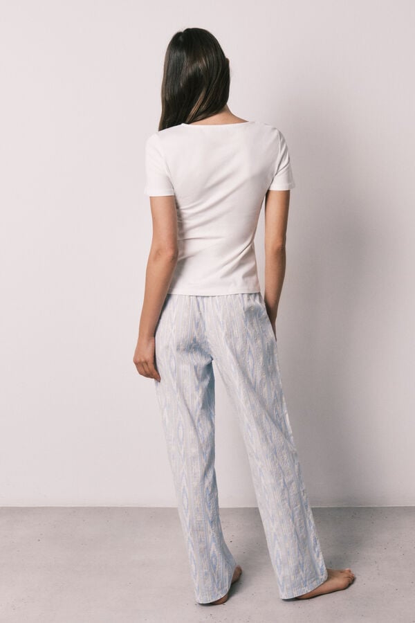 Women'secret Pijama larga de algod&oacute;n de manga corta marfil marfil
