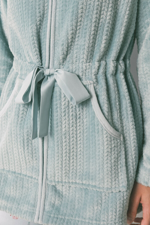 Women'secret Bata midi tejido polar verde verde