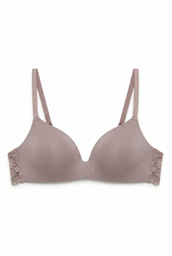 Women'secret Brasier triangular de microfibra y encaje beige CHARMING nude