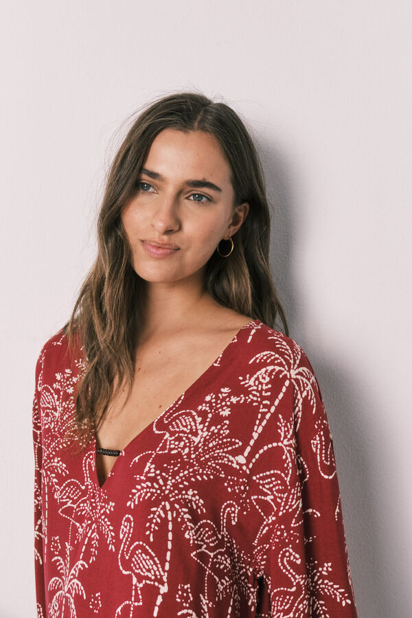Women'secret Playera de dormir corta estampado palmeras rojo