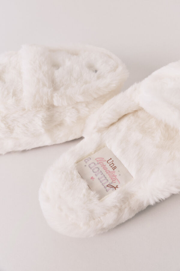 Women'secret Pantuflas para casa mocasín con pelo marfil