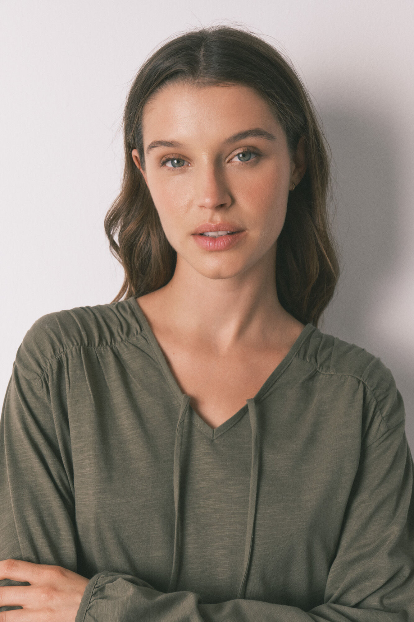 Women'secret Playera manga larga fruncida de algod&oacute;n verde