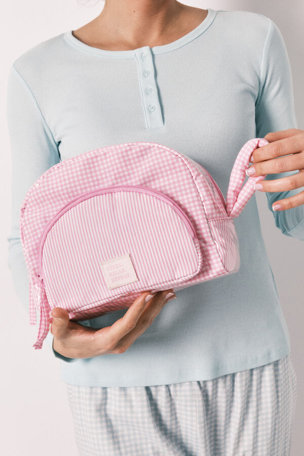 Women'secret Neceser acolchado a cuadros y rayas rosa rosa