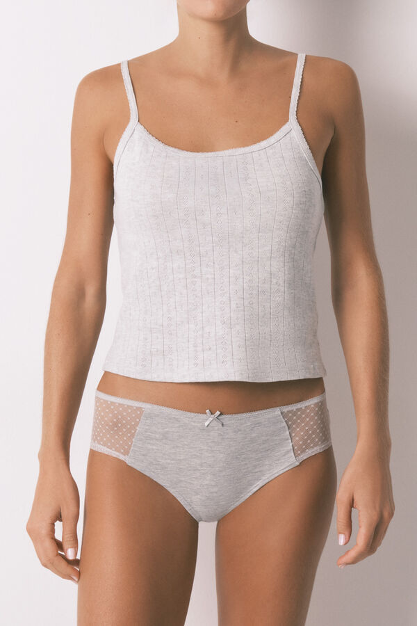 Women'secret Panty cl&aacute;sica ancha de algod&oacute;n y plumet&iacute; gris gris