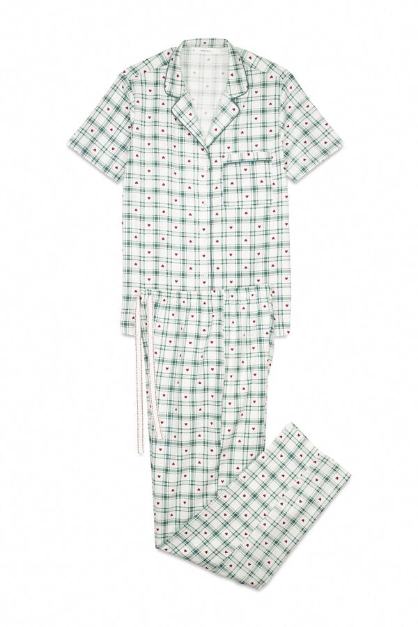 Women'secret Pijama camisera de algodón a cuadros estampado