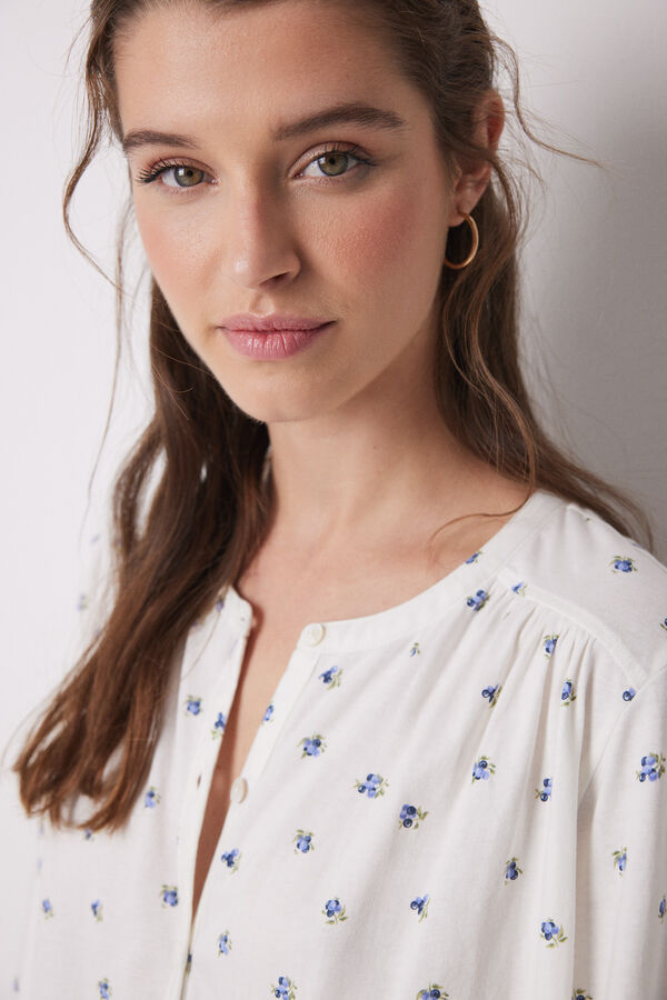 Womensecret Pijama larga 100% algodón blanca flores estampado