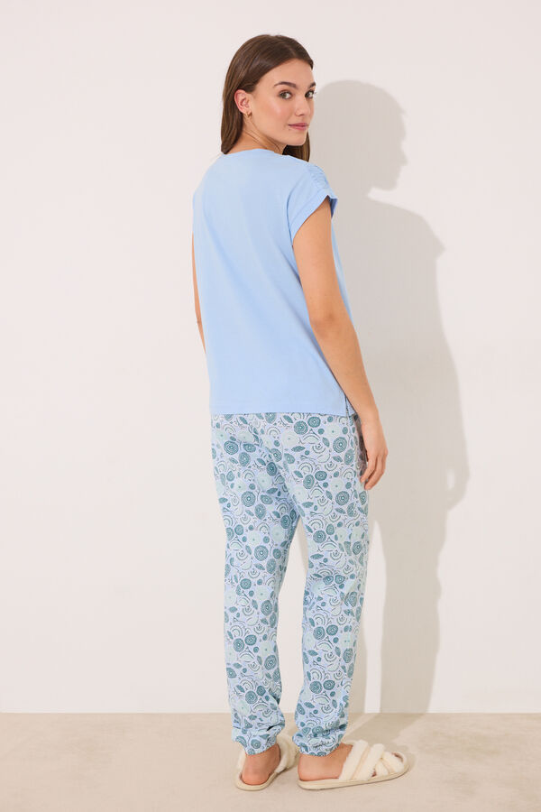 Womensecret Pijama de flores azules 100% algodón azul