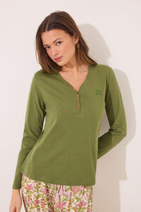 Womensecret Playera manga manga larga 100% algodón color verde kaki