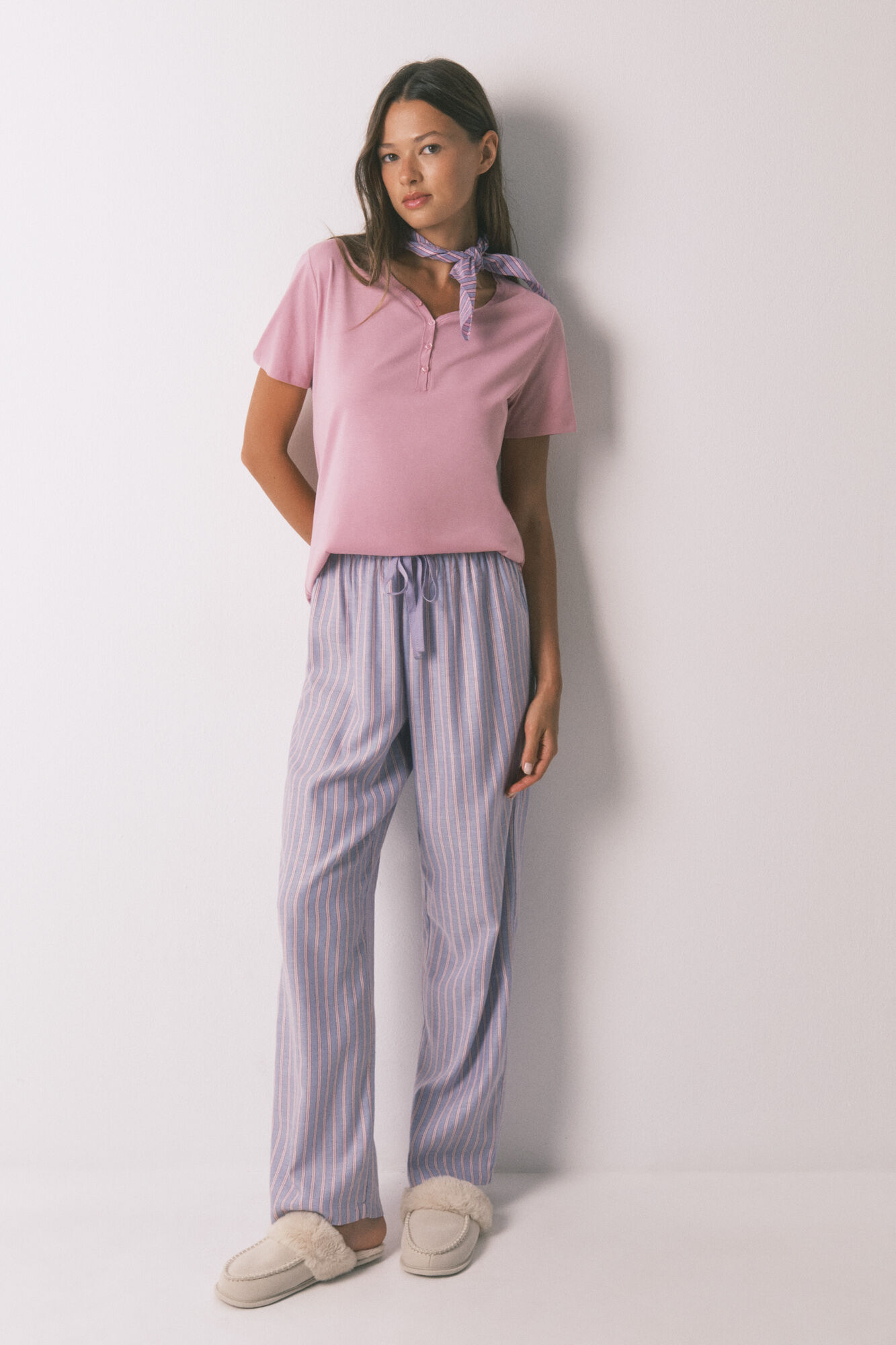 Women'secret Playera de manga corta de algod&oacute;n cepillado rosa