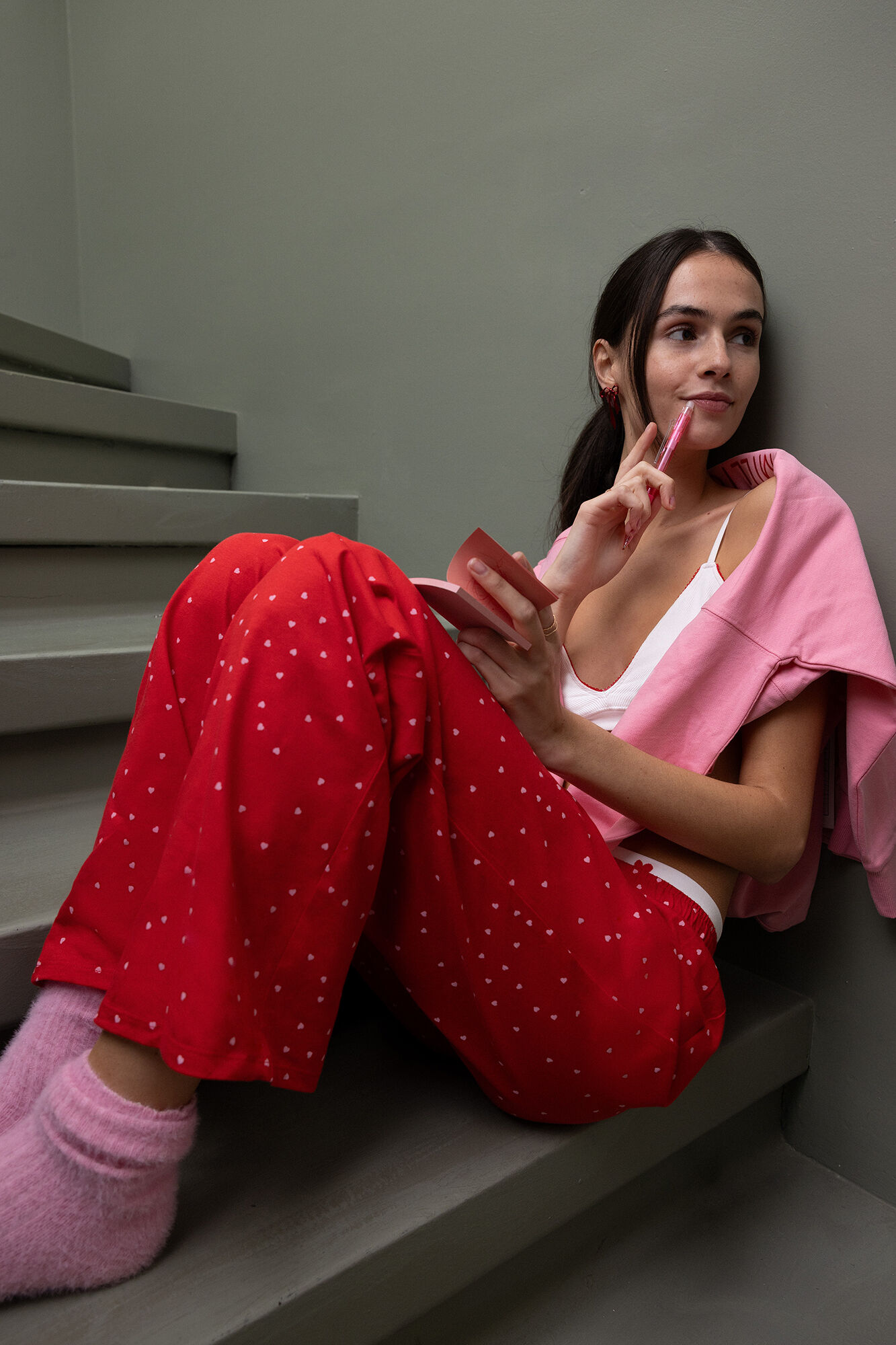 HI&BYE Pijama larga estampada de 100% algod&oacute;n blanca"