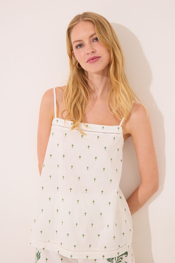 Womensecret Pijama corta de tirantes de algodón con estampado verde blanco