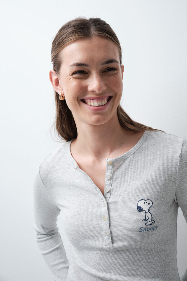 Women'secret Pijama larga de algod&oacute;n Snoopy de franela gris