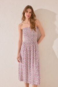 Womensecret Vestido largo de viscosa con estampado morado/lila estampado