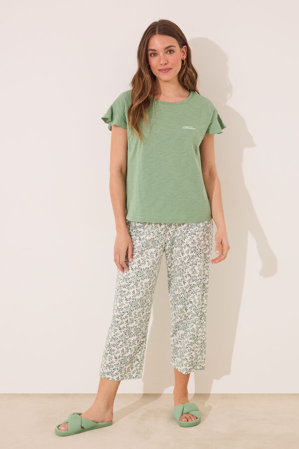 Womensecret Pijama Capri 100% algodón verde verde