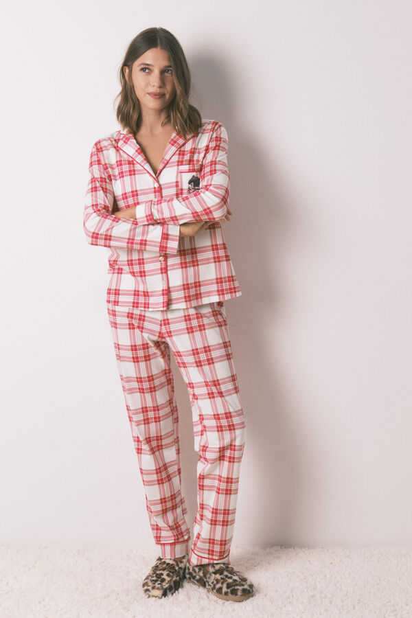 Women'secret Pijama camisera Mafalda de cuadros rojos 100% algodón rojo
