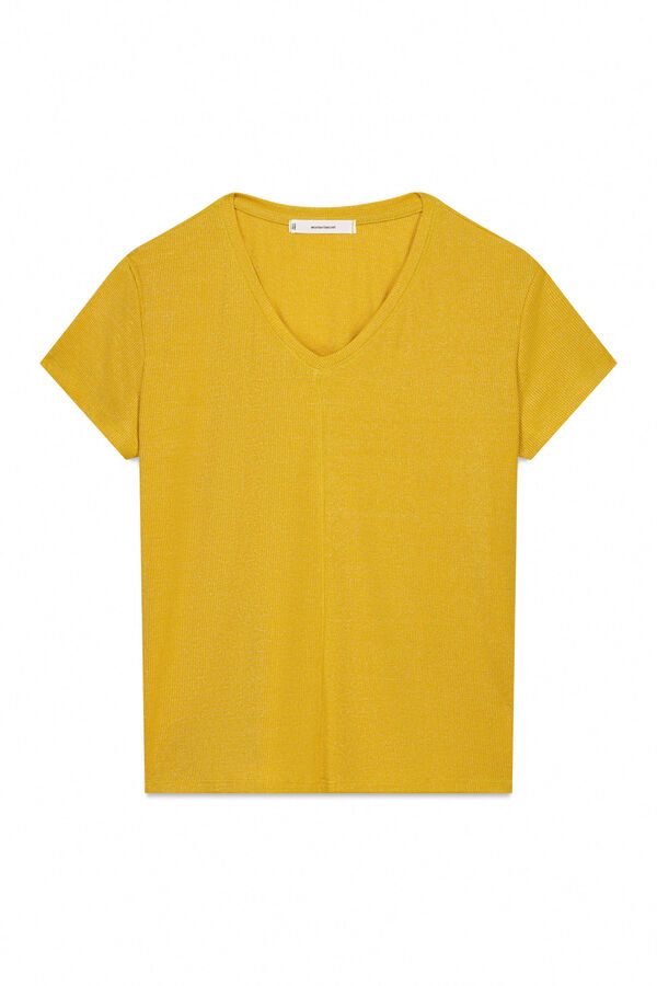 Womensecret Playera de manga corta acanalada con lurex dorado amarillo