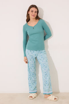 Womensecret Pijama larga verde esmeralda con flores verde