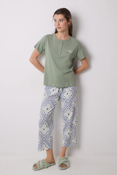 Womensecret Pijama 100% algodón estampado pañuelo kaki