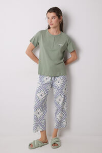 Womensecret Pijama 100% algodón estampado pañuelo kaki