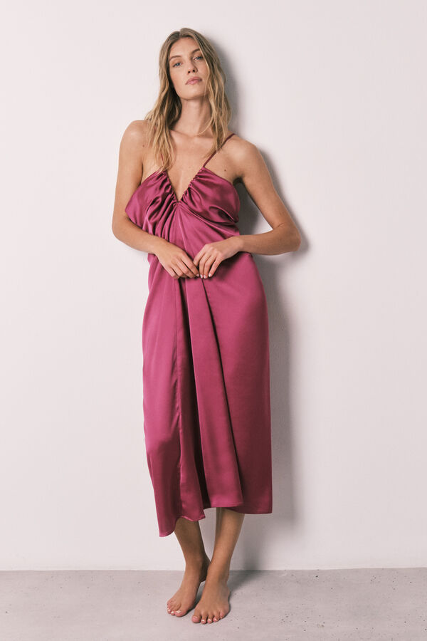 Women'secret Camis&oacute;n largo de tirantes fruncido rosa