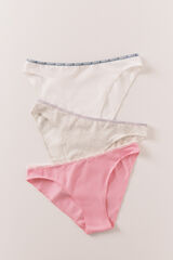 HI&BYE Pack de 3 panties cl&aacute;sicas de algod&oacute;n gris, rosa y blanco blanco
