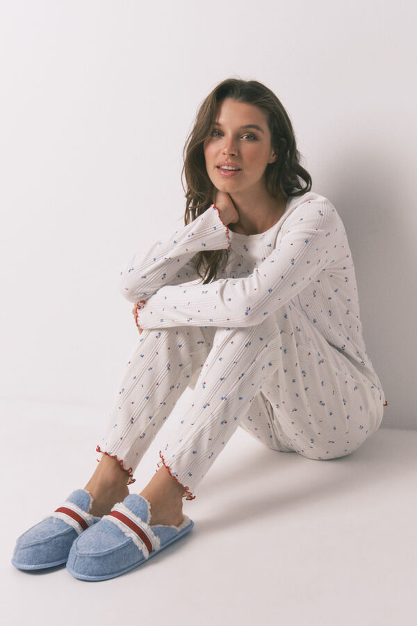 Womensecret Pantuflas para casa con estampado de Mickey azul estampado