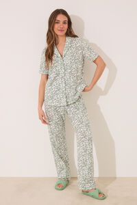 Womensecret Pijama camisera floral 100% algodón blanco