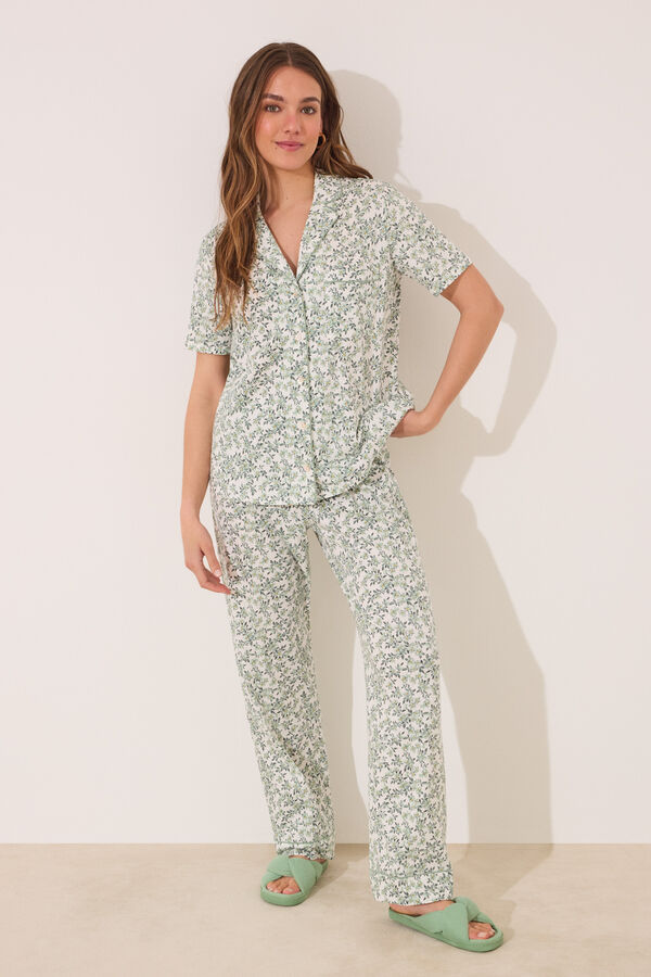 Womensecret Pijama camisera floral 100% algodón blanco