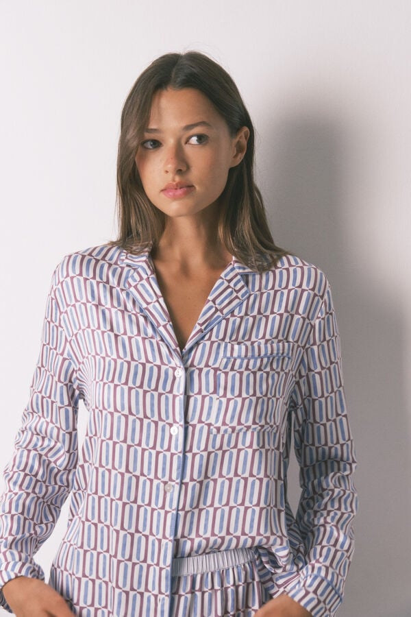 Women'secret Pijama camisera de satén con estampado geométrico púrpura