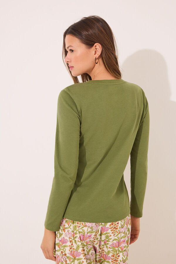 Womensecret Playera manga manga larga 100% algodón color verde kaki