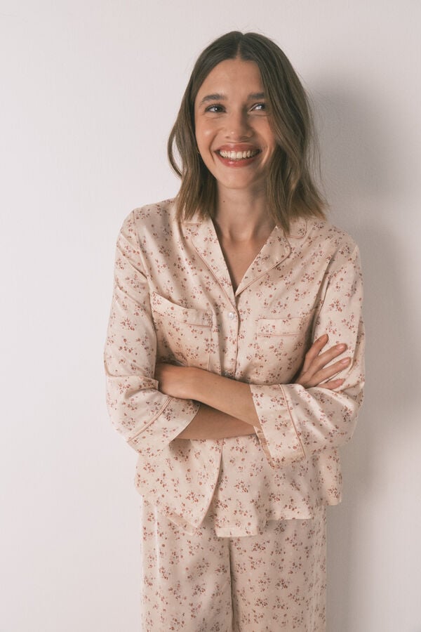 Womensecret Pijama camisera de satén rosa rosa