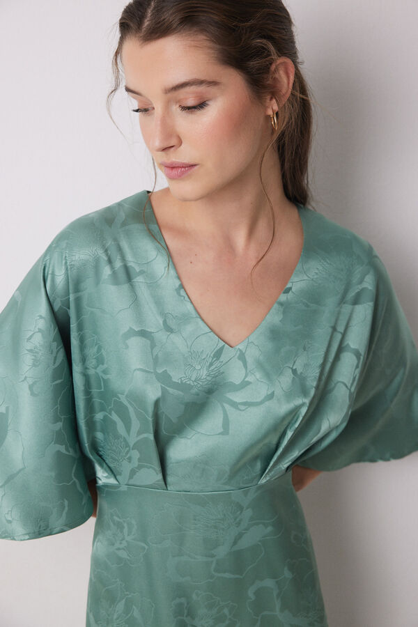 Womensecret Vestido caftán satén jacquard verde verde