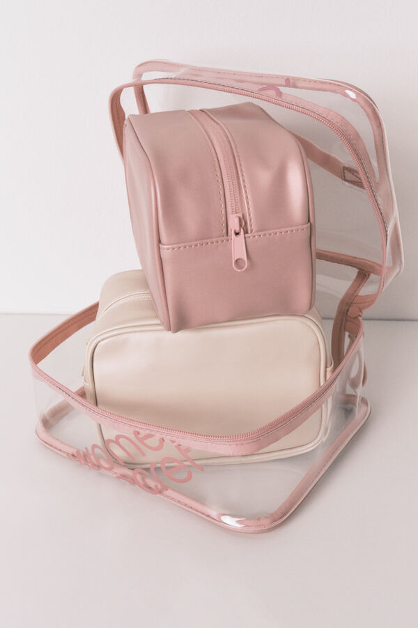 Womensecret Pack de 3 neceseres de goma metalizada rosa