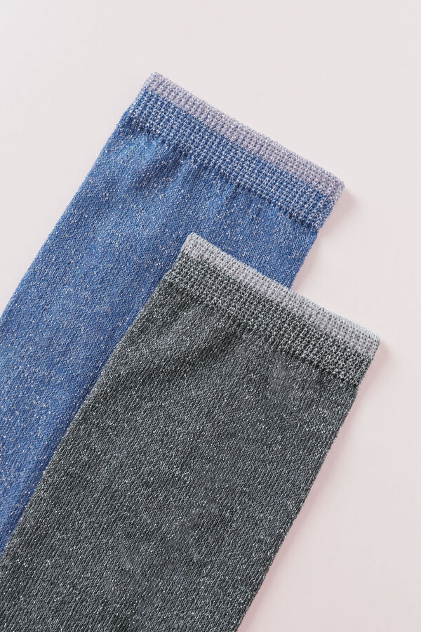 HI&BYE Pack de 2 calcetines de lurex azul y gris  marfil