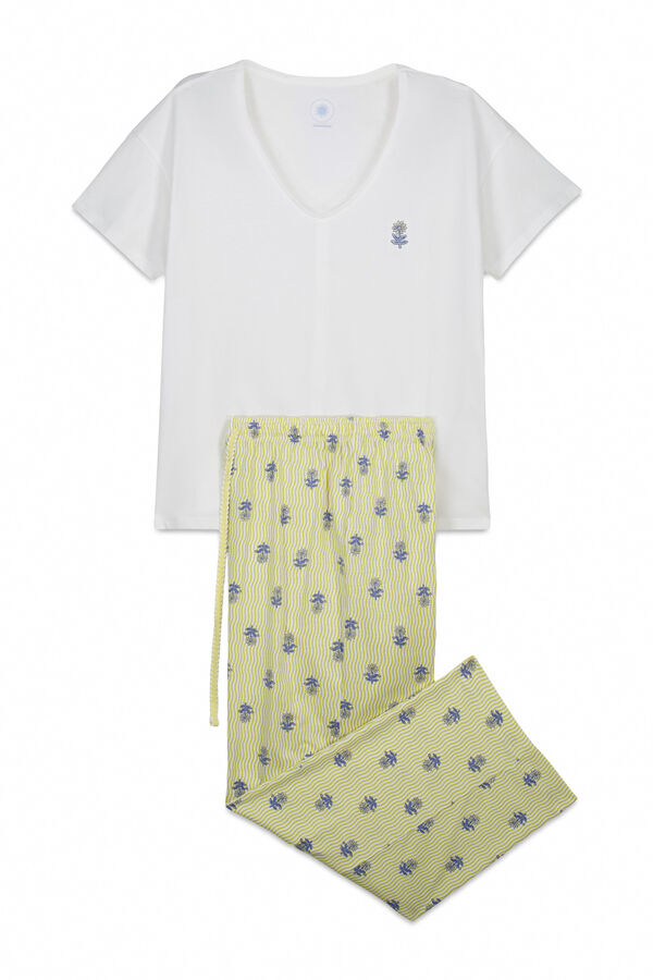 Women'secret Pijama capri de algod&oacute;n blanco marfil