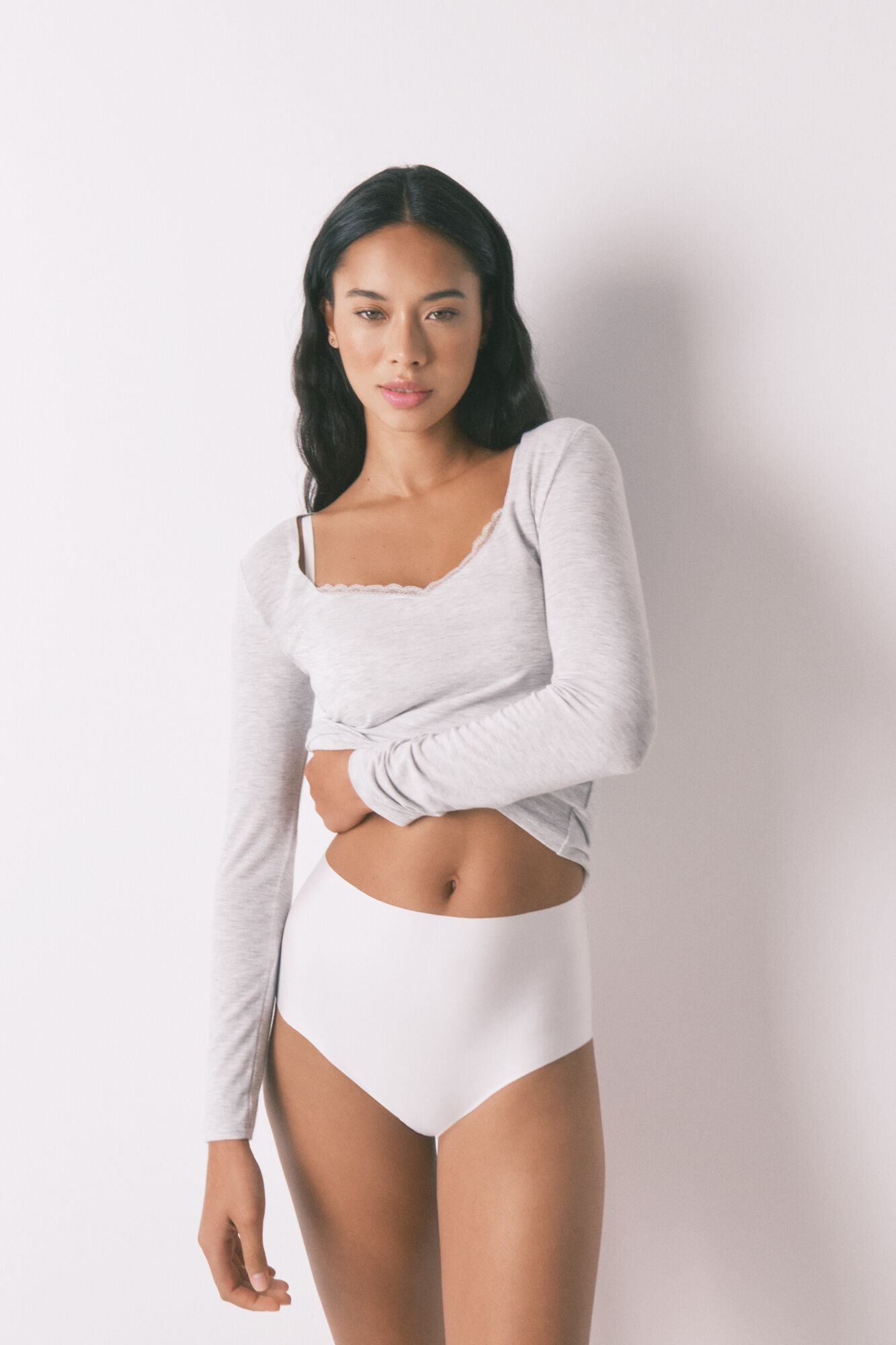 Women'secret Panty blanca de tiro alto y corte limpio