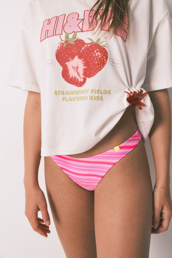 HI&BYE Panty de bikini brasile&ntilde;o estampado de rayas rosa rosa