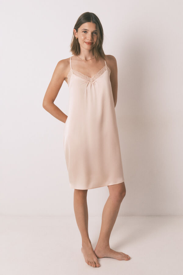 Womensecret camisón de satén con encaje naranja naranja