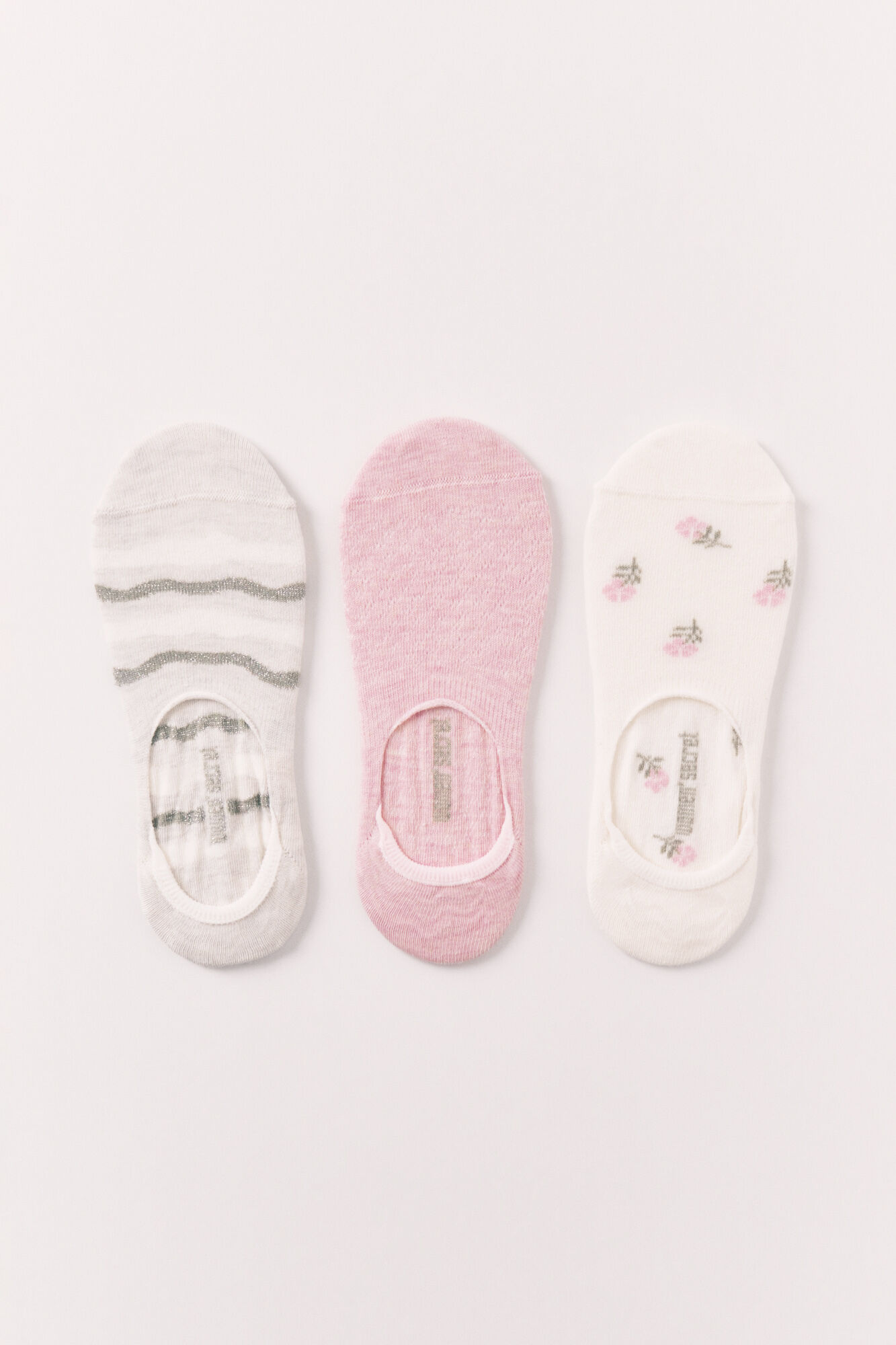 Women'secret Pack 3 calcetines invisibles estampados rosas y beige