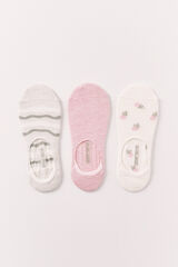 Women'secret Pack 3 calcetines invisibles estampados rosas y beige estampado