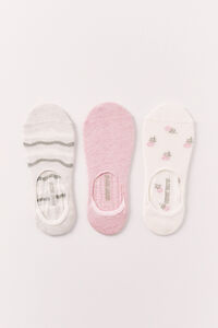 Women'secret Pack 3 calcetines invisibles estampados rosas y beige